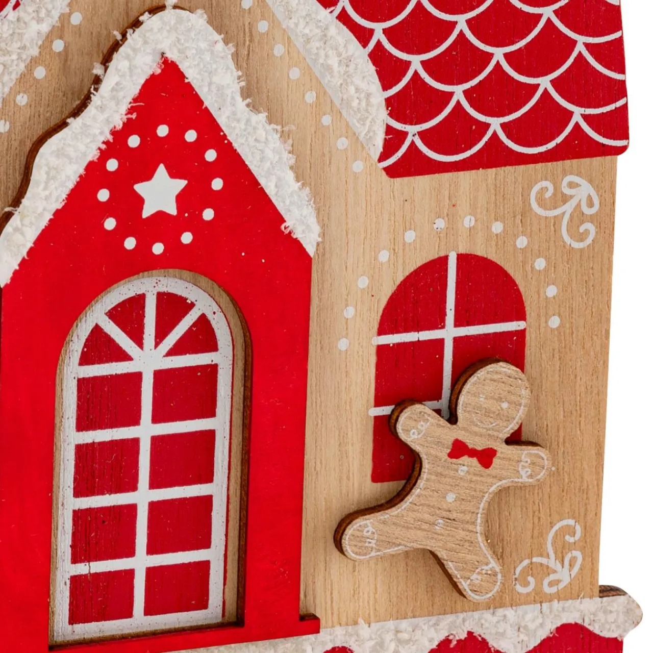 Déco Et Objet De Noël|JJA Maison à suspendre en bois (H15 cm) Heureux pain d'épices Rouge
