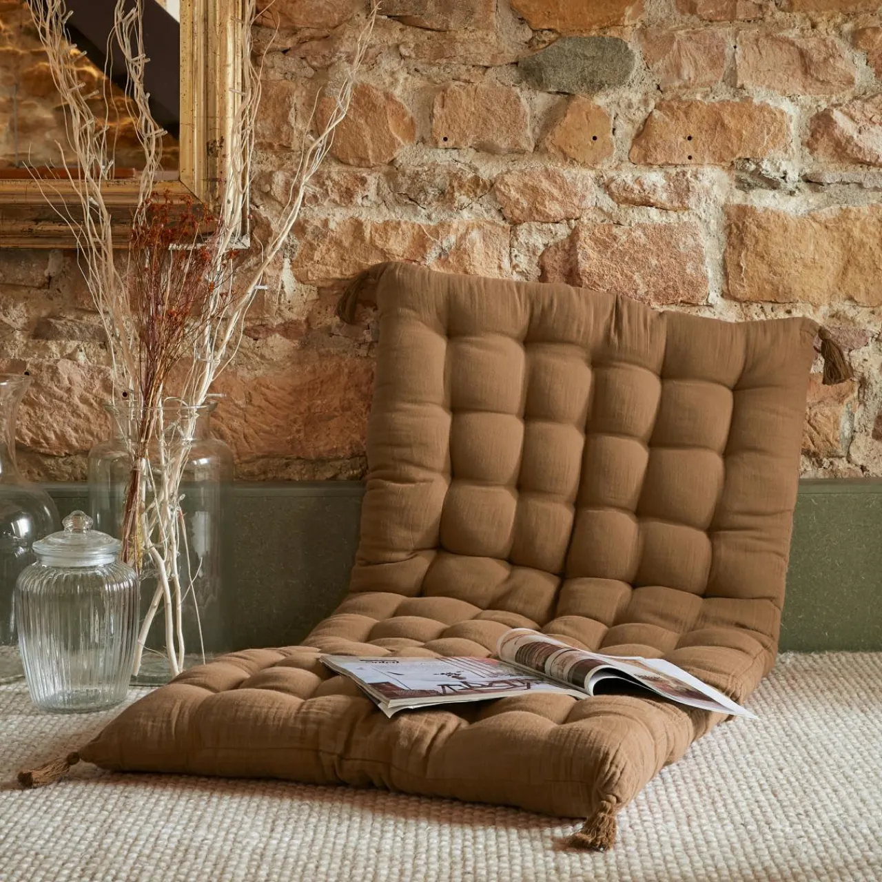 Coussin De Sol|EMINZA Matelas de sol gaze de coton (60 x 120 cm) Gaïa Camel