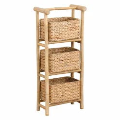 Meuble Salle De Bain|Rangement Salle De Bain|TENDANCE Meuble 3 paniers bambou et jacinthe d'eau (39 x H91 cm) Hanoï Naturel
