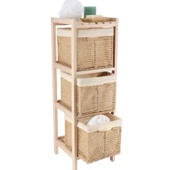 Meuble Salle De Bain|Rangement D'Entrée|TENDANCE Meuble de rangement 3 paniers (H77 cm) Paulownia Beige