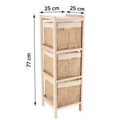 Meuble Salle De Bain|Rangement D'Entrée|TENDANCE Meuble de rangement 3 paniers (H77 cm) Paulownia Beige