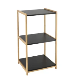 Meuble Salle De Bain|Rangement Salle De Bain|TENDANCE Meuble de rangement bambou 3 étagères (35 x H68 cm) Harmonie Noir