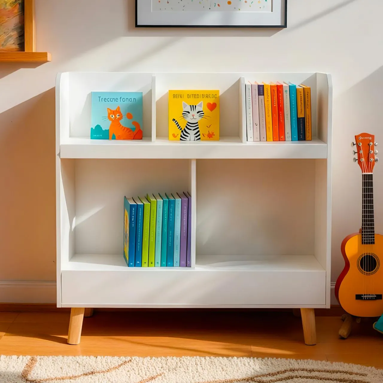 Petit Meuble Enfant|EMINZA Meuble de rangement enfant bois 5 cases (H70 cm) Hector Blanc