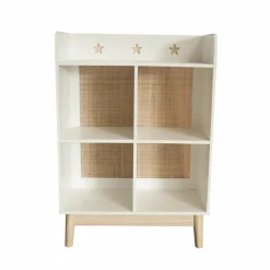 Petit Meuble Enfant|EMINZA Meuble de rangement enfant bois 4 niches (H86 cm) Stars Blanc