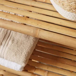 Meuble Salle De Bain|Rangement Salle De Bain|EMINZA Meuble de rangement pliable en bambou 3 étagères (56 x H90 cm) Hanoï Naturel