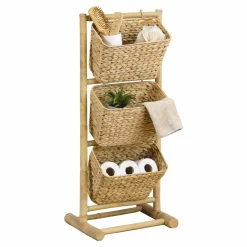 Meuble Salle De Bain|Rangement Salle De Bain|TENDANCE Meuble incliné 3 paniers bambou et jacinthe d'eau (40 x H92 cm) Hanoï Naturel