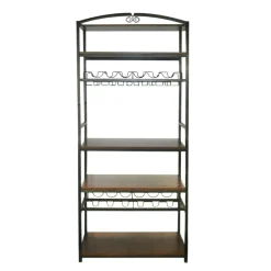 Range Bouteilles|EMINZA Meuble range-bouteilles industriel 12 emplacements et porte-verres (H180 cm) Pablo Marron