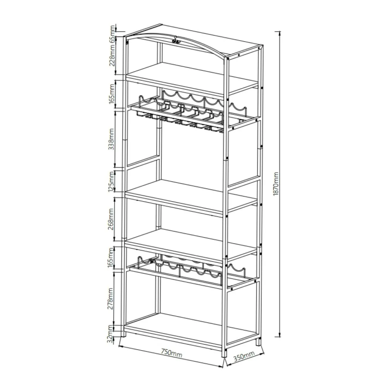 Range Bouteilles|EMINZA Meuble range-bouteilles industriel 12 emplacements et porte-verres (H180 cm) Pablo Marron
