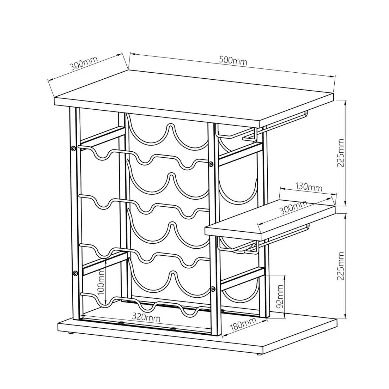 Range Bouteilles|EMINZA Meuble range-bouteilles industriel 12 emplacements et porte-verres (H50 cm) Arthur Noir