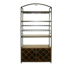 Range Bouteilles|EMINZA Meuble range-bouteilles industriel 32 emplacements et porte-verres (H180 cm) Marceau Marron