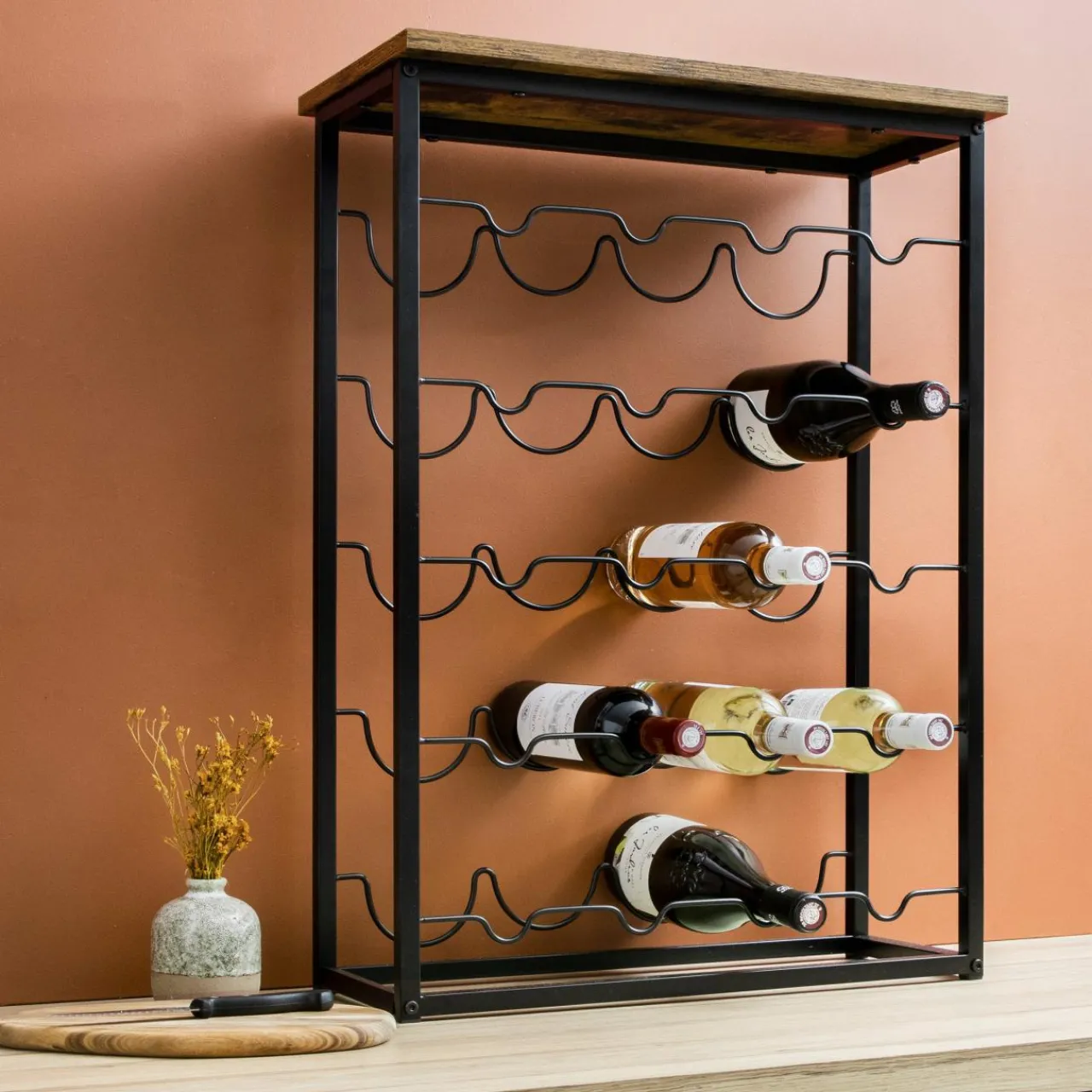 Range Bouteilles|EMINZA Meuble range-bouteilles industriel 20 emplacements (H74 cm) Victor Noir