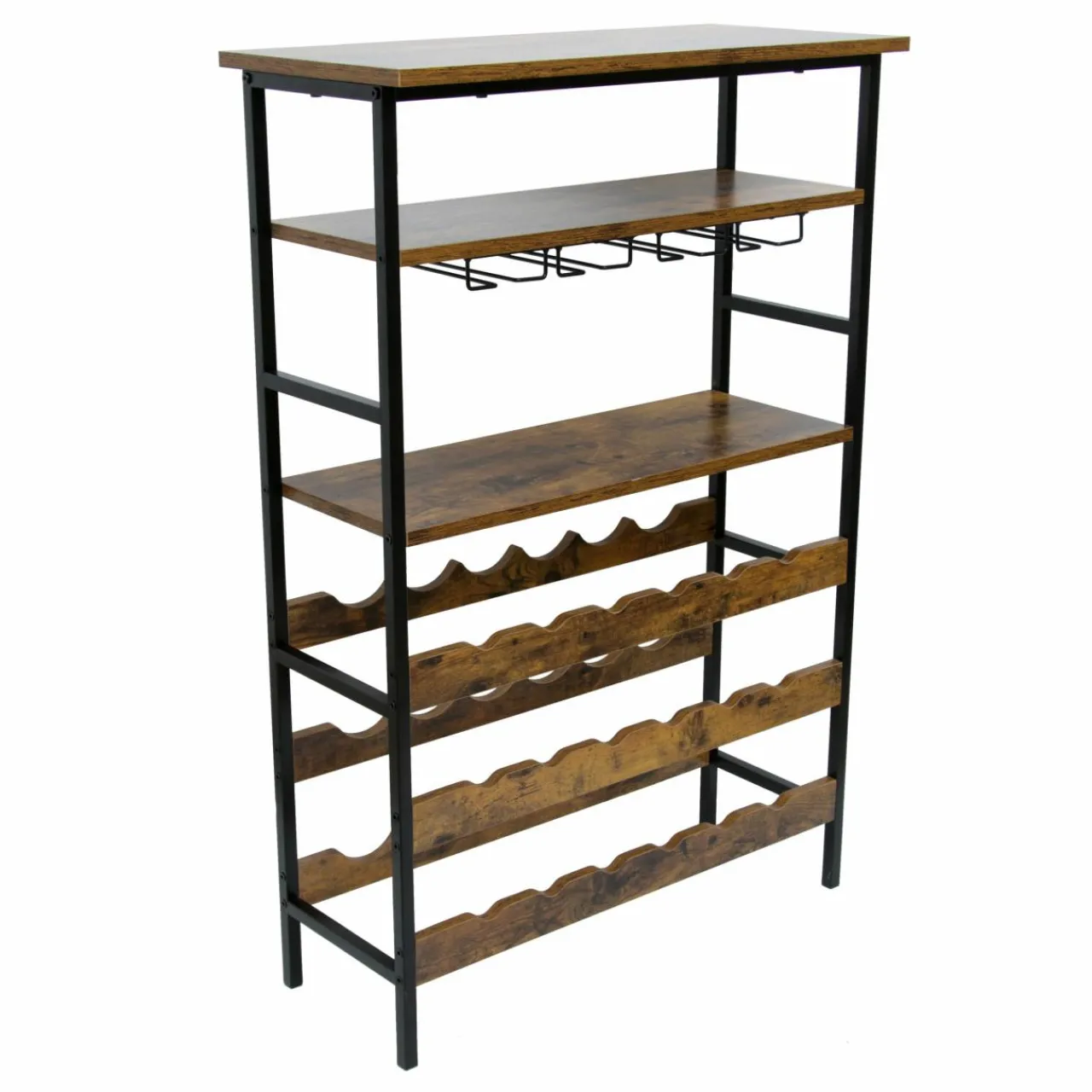 Range Bouteilles|EMINZA Meuble range-bouteilles industriel 18 emplacements et porte-verres (H100 cm) Hugo Marron