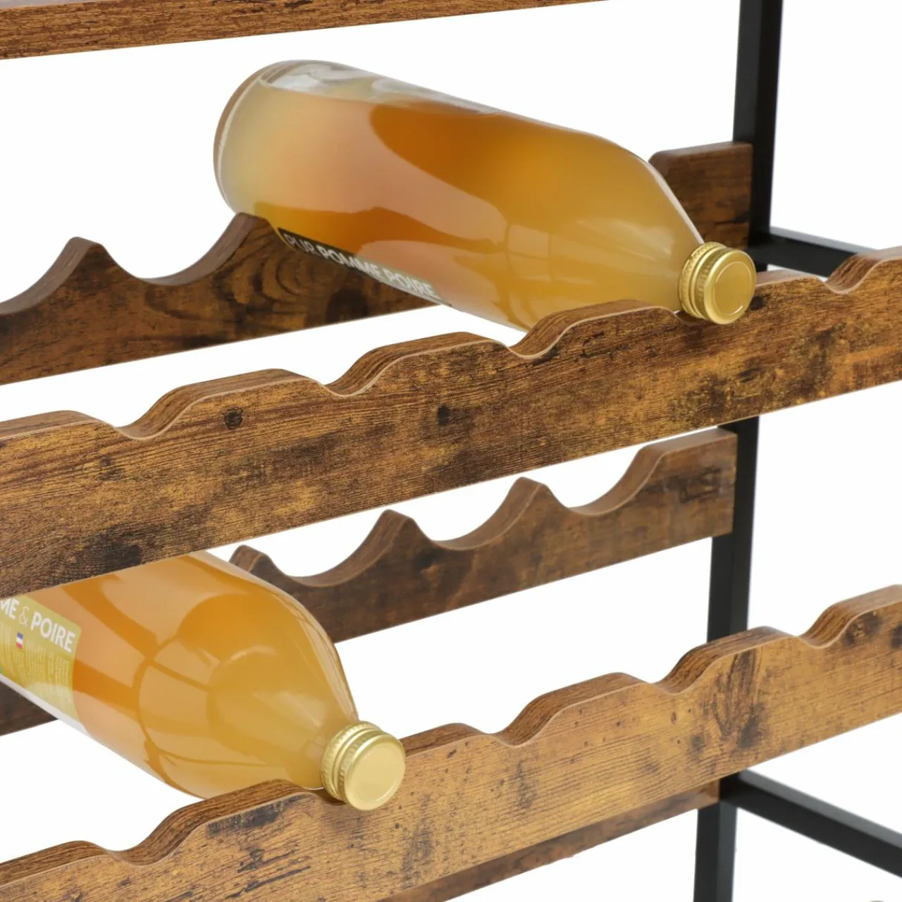 Range Bouteilles|EMINZA Meuble range-bouteilles industriel 18 emplacements et porte-verres (H100 cm) Hugo Marron