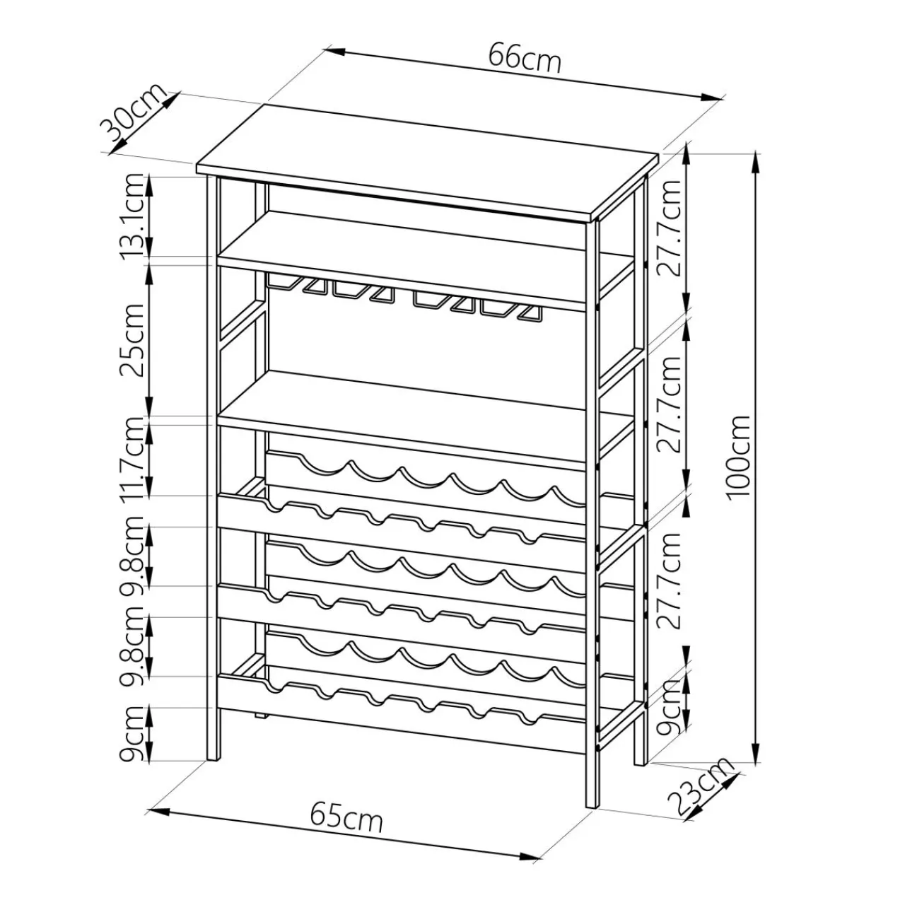 Range Bouteilles|EMINZA Meuble range-bouteilles industriel 18 emplacements et porte-verres (H100 cm) Hugo Marron