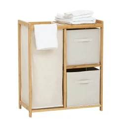 Meuble Salle De Bain|Panier Et Organisateur|5 Five Simply Smart Meuble rangement 2 paniers et panier à linge (82 x H78,5 cm) Tidy Box Ecru