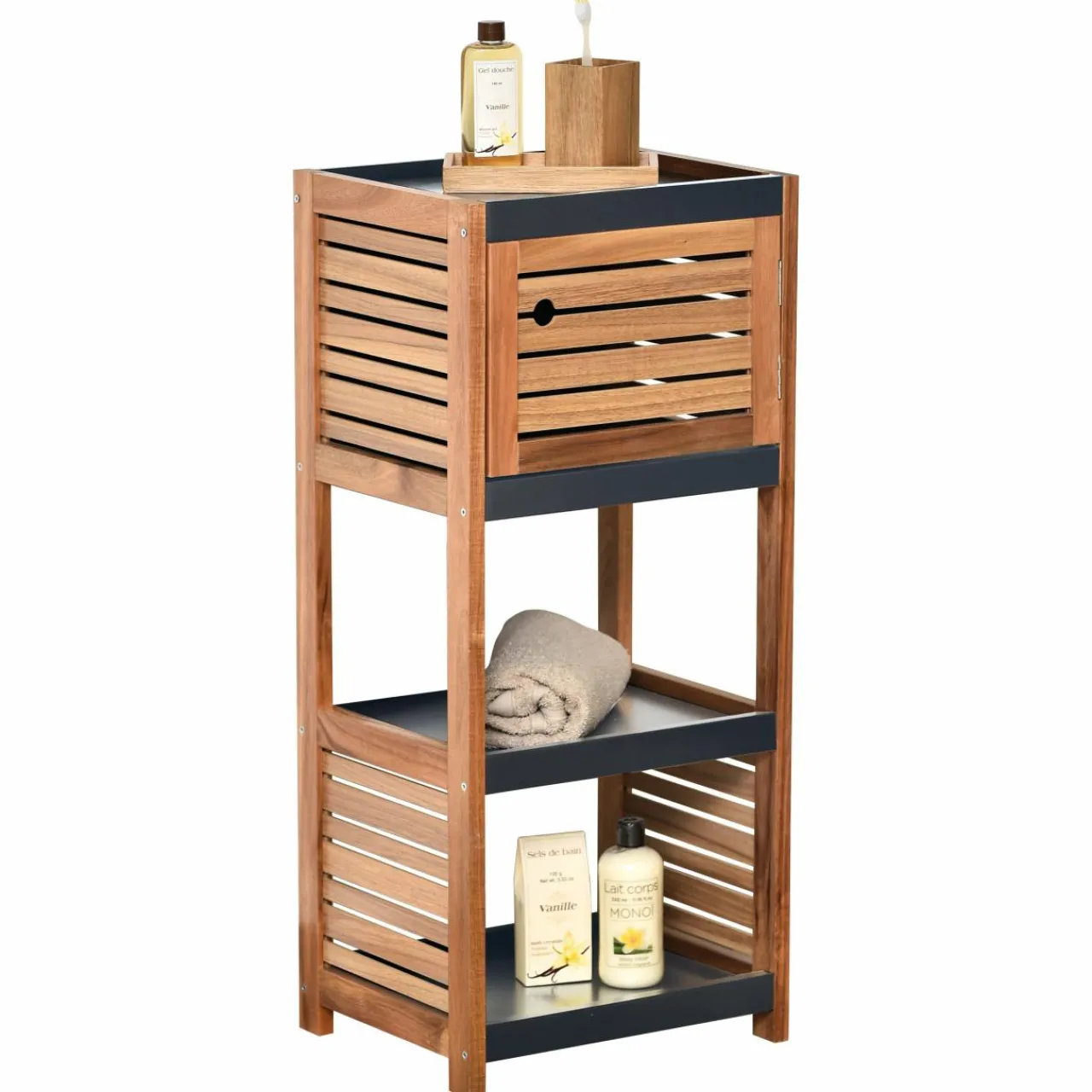Meuble Salle De Bain|Rangement Salle De Bain|TENDANCE Meuble rangement 4 étagères (36 x H83 cm) Elément Acacia Bois