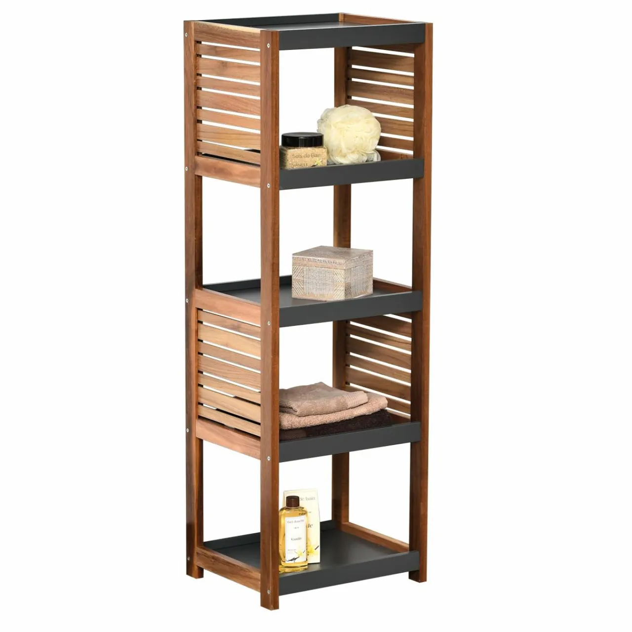 Meuble Salle De Bain|Rangement Salle De Bain|TENDANCE Meuble rangement 5 étagères (36 x H108 cm) Elément Acacia Bois
