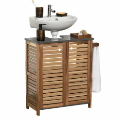 Meuble Salle De Bain|Rangement Salle De Bain|TENDANCE Meuble sous lavabo avec porte serviette (66 x H70 cm) Elément Acacia Bois