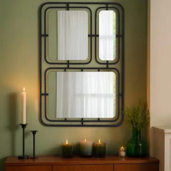 Miroir|EMINZA Miroir mural en métal (H80 cm) Reflet Métallique Noir