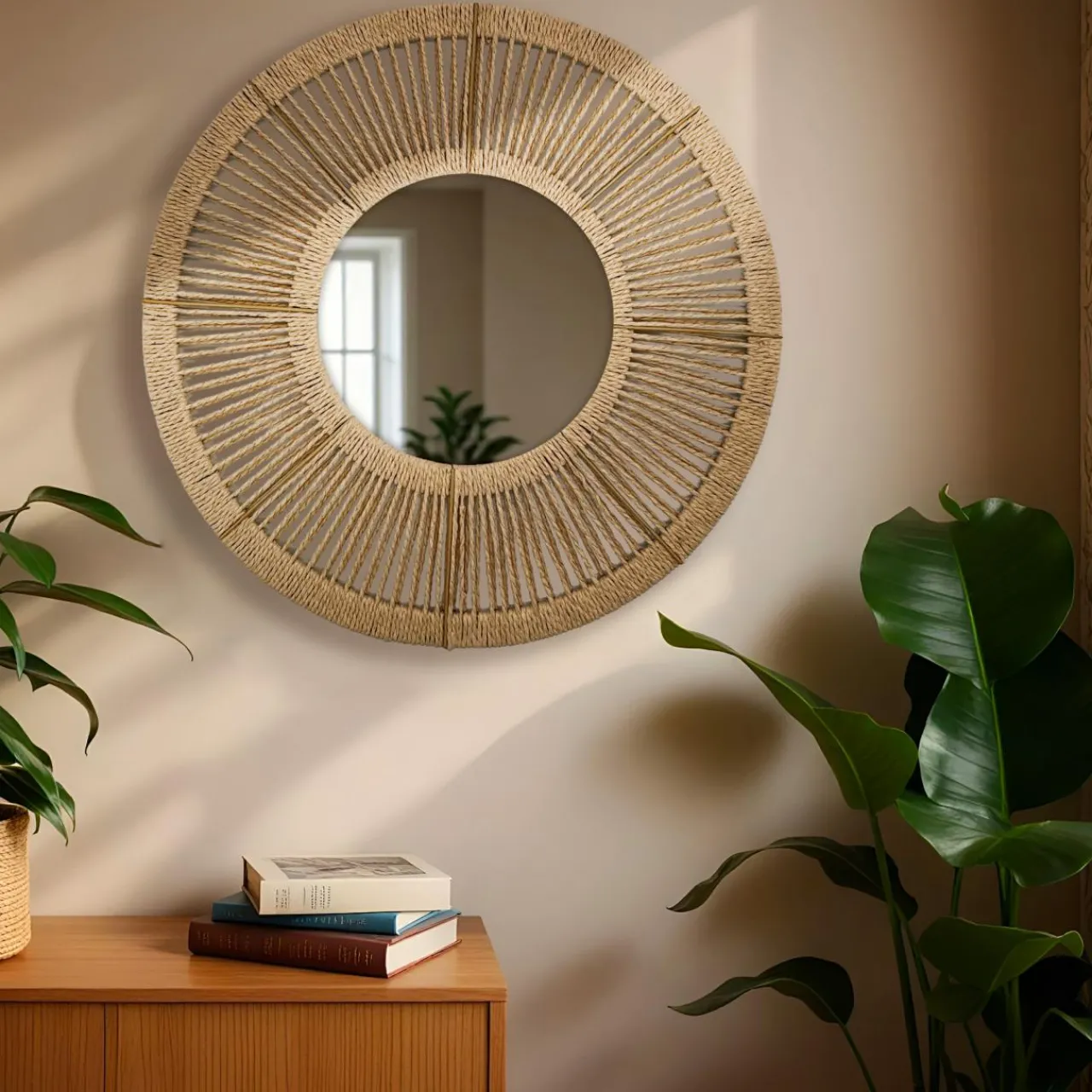 Miroir|EMINZA Miroir mural rond en corde (D60 cm) Suva Naturel