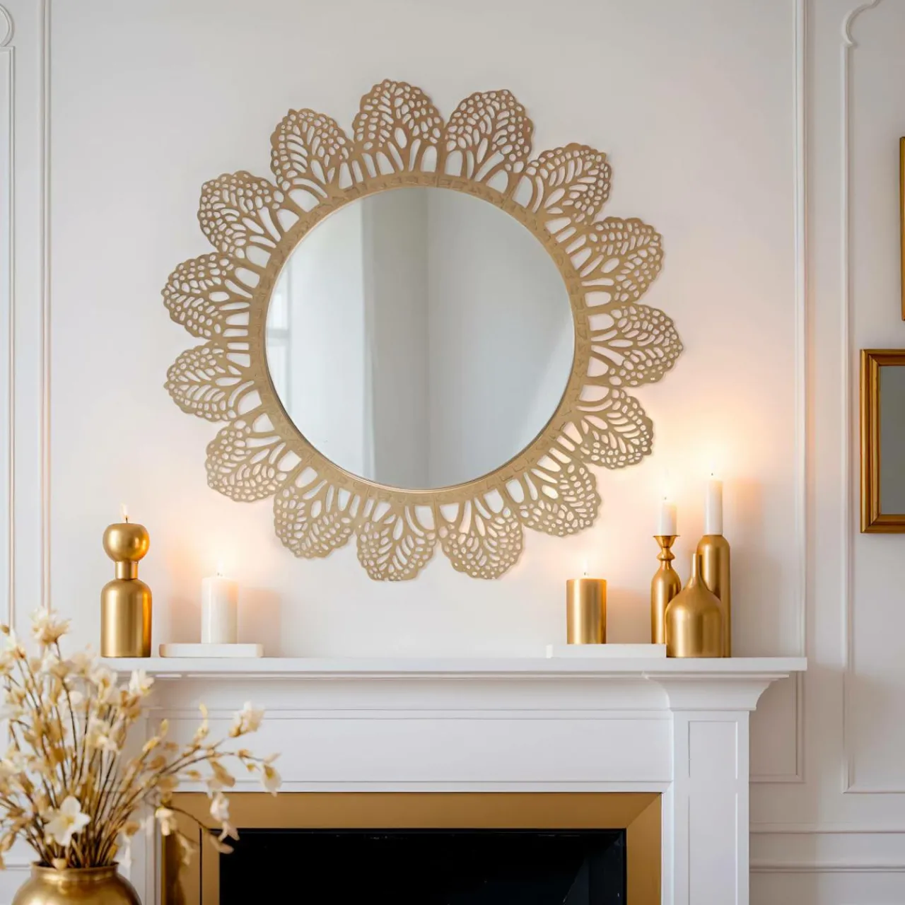 Miroir|EMINZA Miroir mural rond en métal (D81 cm) Bombay Dé Or