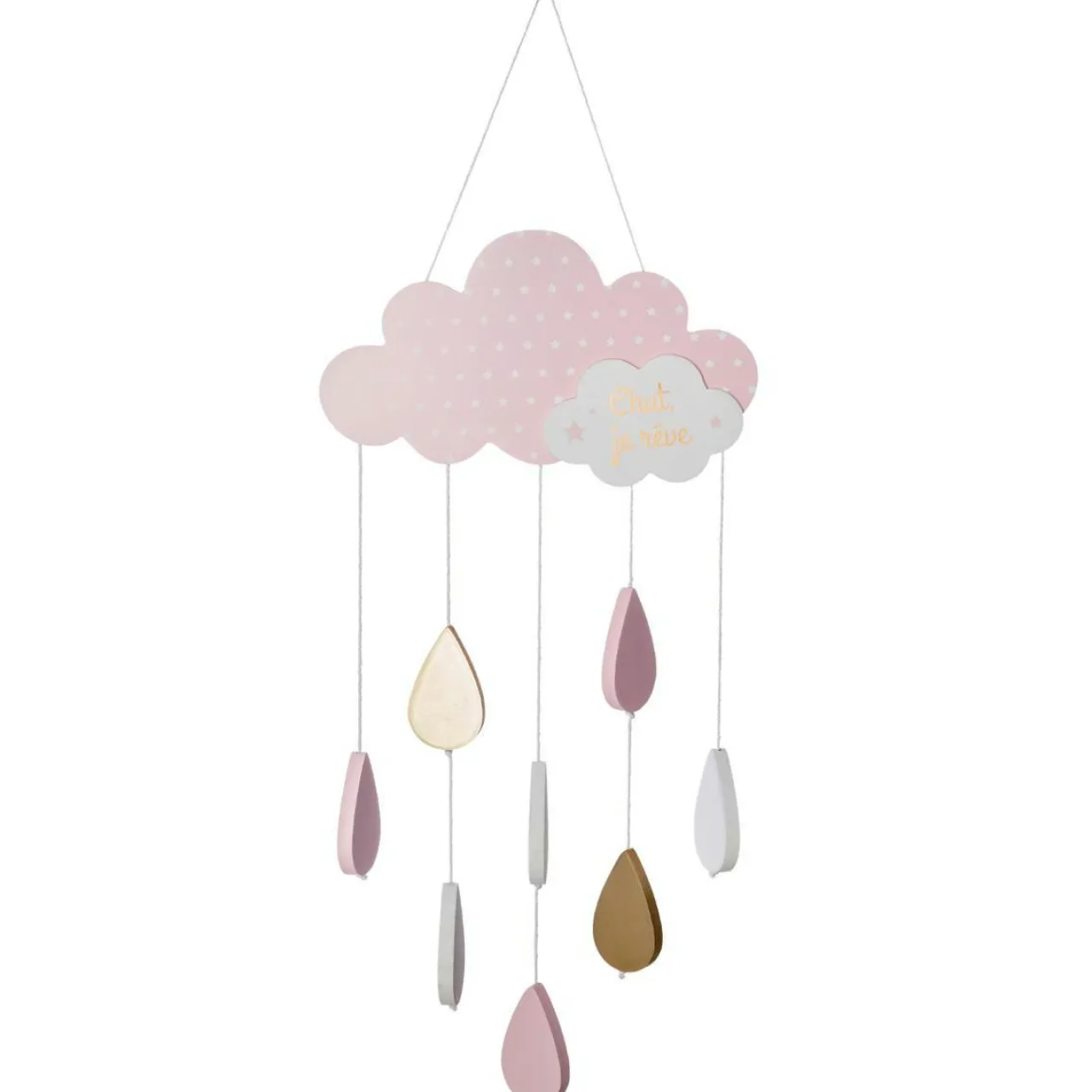 Objet Déco Enfant|Atmosphera createur d'interieur for kids Mobile bébé bois et coton (H57.5 cm) Nuage Rose