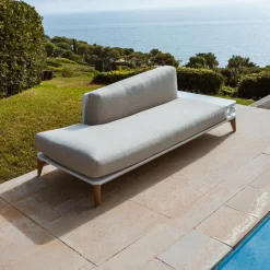 Transat|Canapé, Fauteuil Et Table Basse|MOBELLIA Méridienne de jardin en aluminium Monte Carlo et taupe Blanc