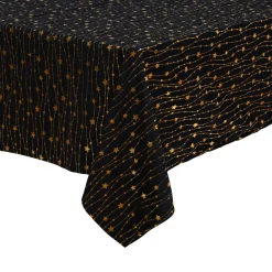 Nappe Et Chemin De Table|JJA Nappe de Noël en velours (360 x 140 cm) Pluie d'étoiles et dorée Noir