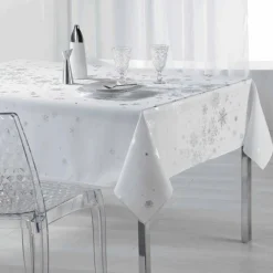 Nappe Et Chemin De Table|DOUCEUR D'INTERIEUR Nappe de Noël rectangulaire (150 x 240 cm) Constellation Blanc