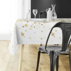 Nappe Et Chemin De Table|Douceur d interieur Nappe de Noël rectangulaire (150 x 300 cm) Constellation et doré Blanc