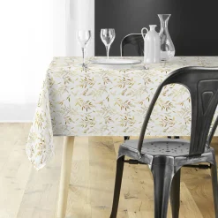 Nappe Et Chemin De Table|Douceur d interieur Nappe de Noël rectangulaire (140 x 240 cm) Naelle et doré Blanc