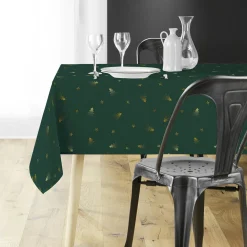 Nappe Et Chemin De Table|Douceur d interieur Nappe de Noël rectangulaire (150 x 300 cm) Sapin métallisé et or Vert