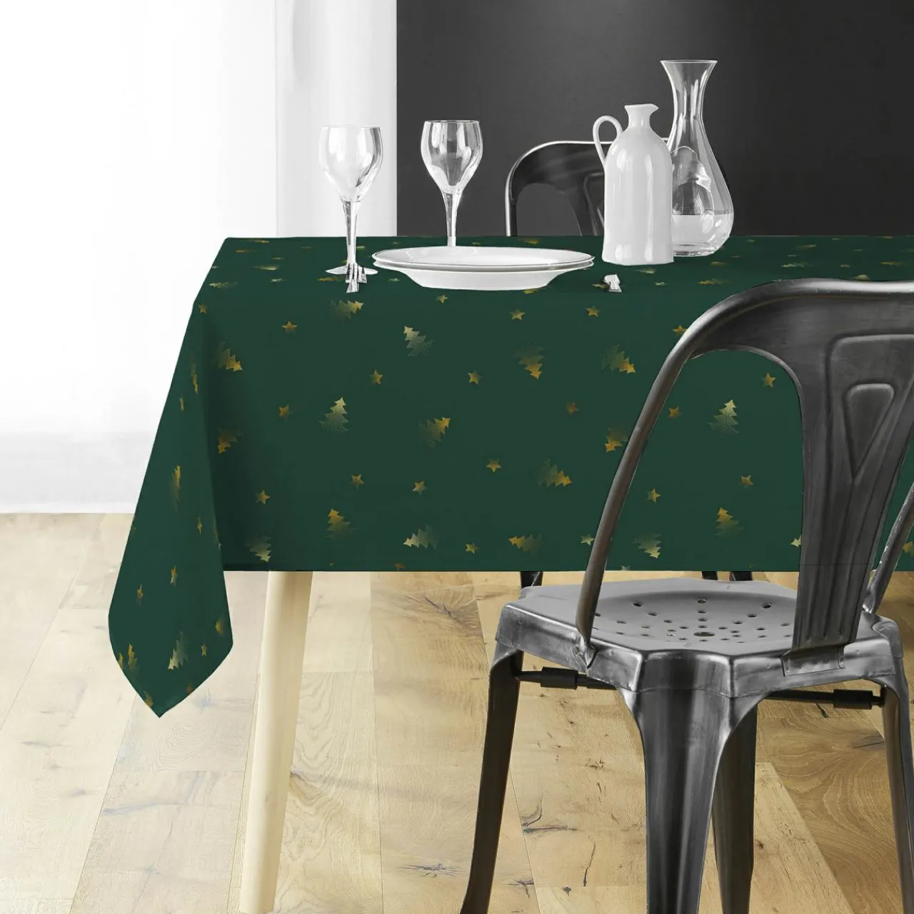 Nappe Et Chemin De Table|Douceur d interieur Nappe de Noël rectangulaire (150 x 300 cm) Sapin métallisé et or Vert