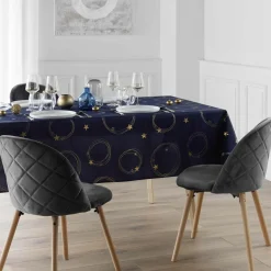 Nappe Et Chemin De Table|douceur d'intu017drieur Nappe de Noël rectangulaire anti tache (150 x 240 cm) Star et doré Bleu marine