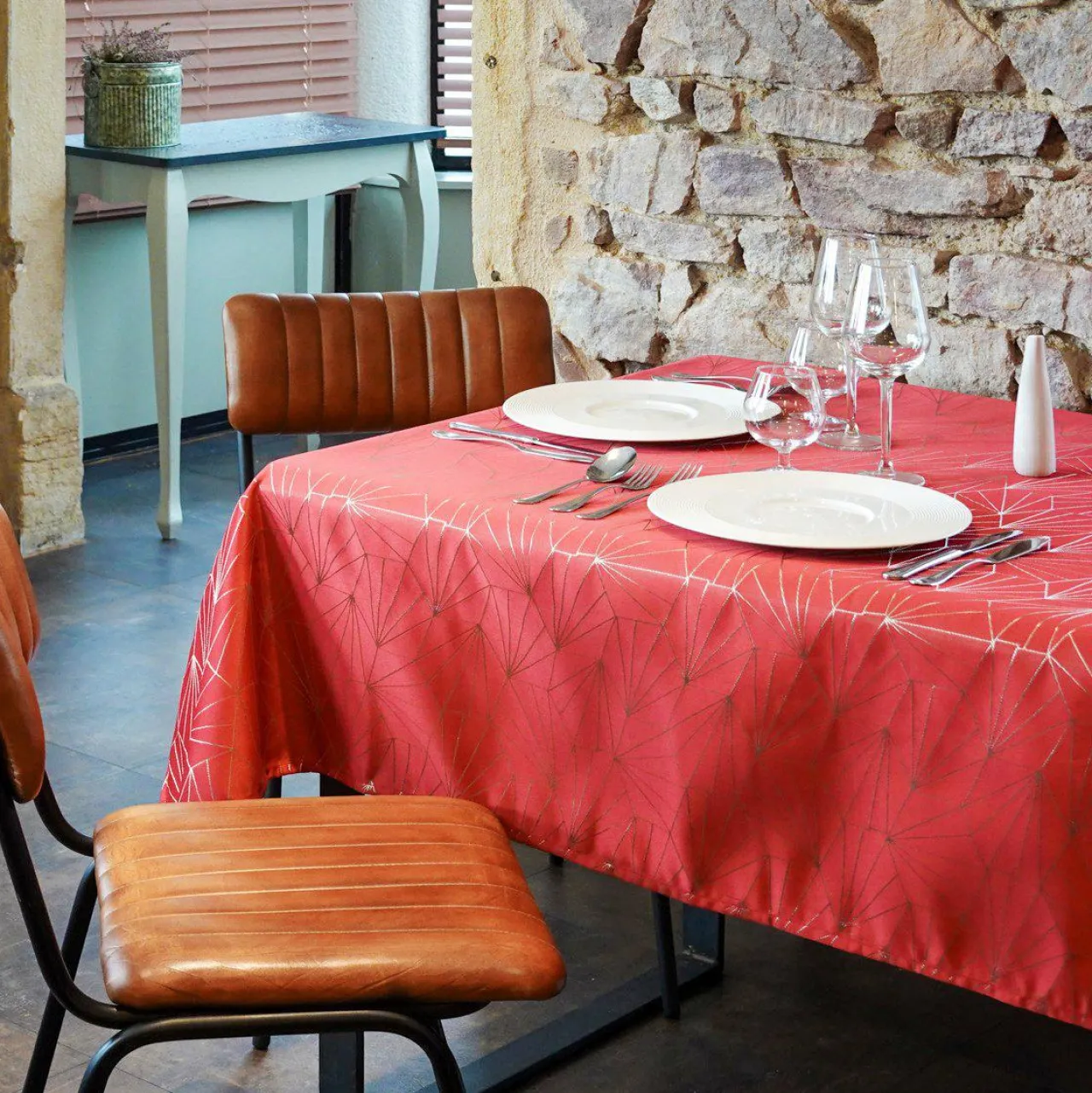 Nappe Et Chemin De Table|L'EFFET PAPILLON Nappe de Noël rectangulaire (145 x 350 cm) Facette Rouge