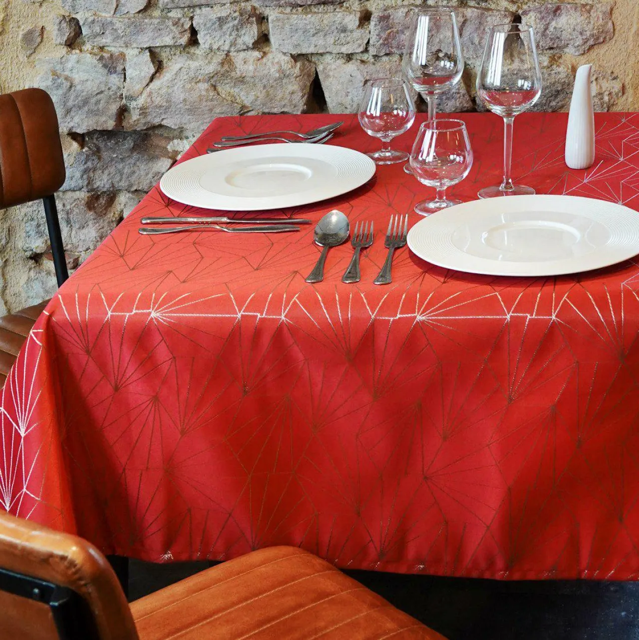 Nappe Et Chemin De Table|L'EFFET PAPILLON Nappe de Noël rectangulaire (145 x 350 cm) Facette Rouge