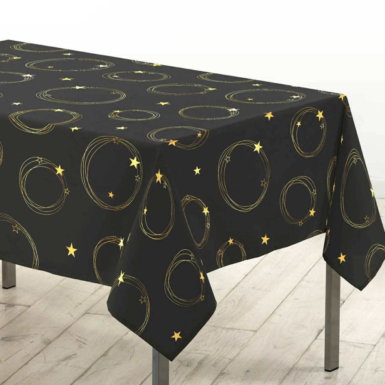 Nappe Et Chemin De Table|Douceur d interieur Nappe de Noël rectangulaire (150 x 300 cm) Star et or Noir