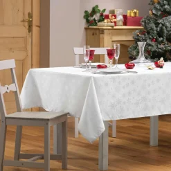 Nappe Et Chemin De Table|Douceur d interieur Nappe de Noël rectangulaire (140 x 240 cm) Flocon d'hiver Blanc