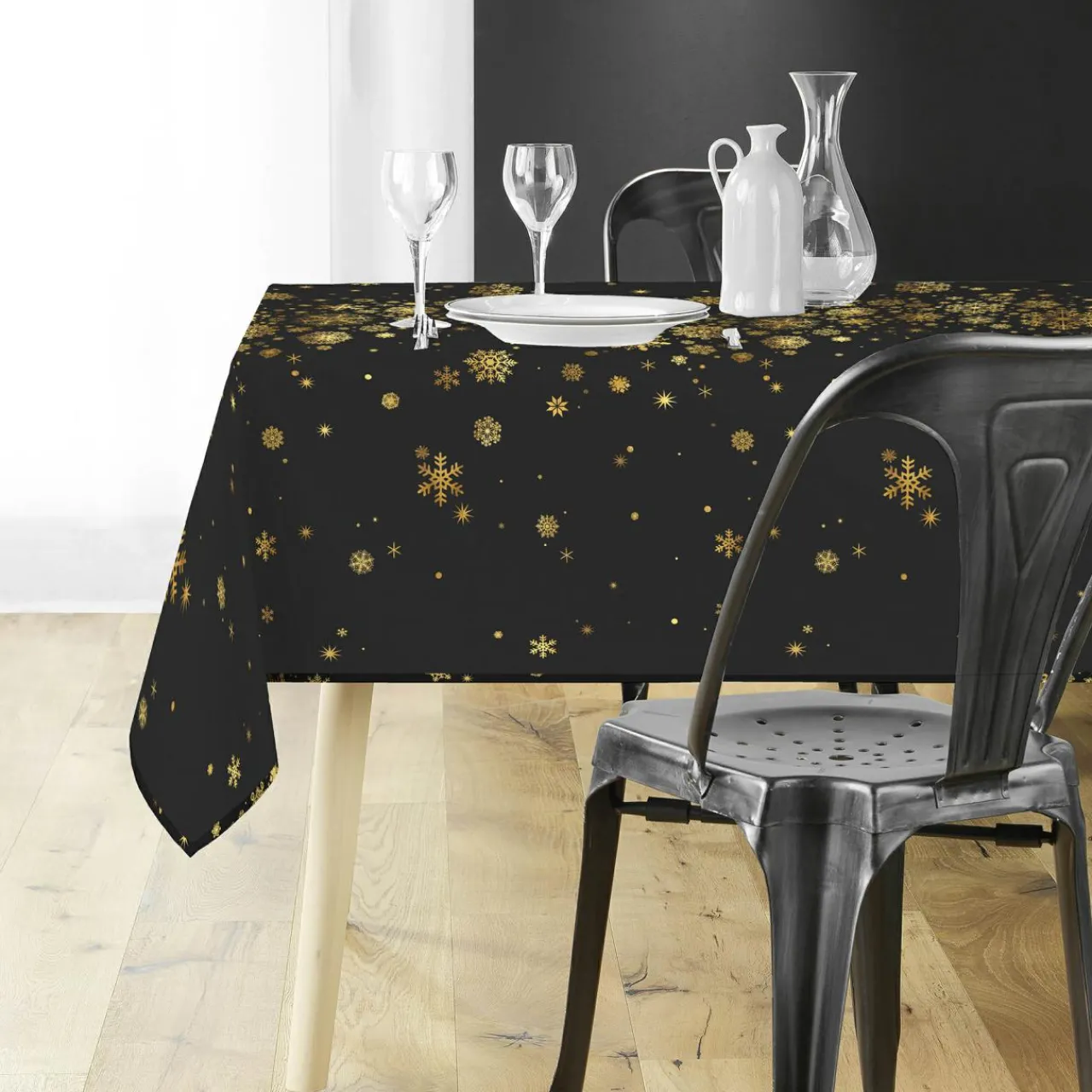 Nappe Et Chemin De Table|Douceur d interieur Nappe de Noël rectangulaire (150 x 300 cm) Constellation et doré Noir