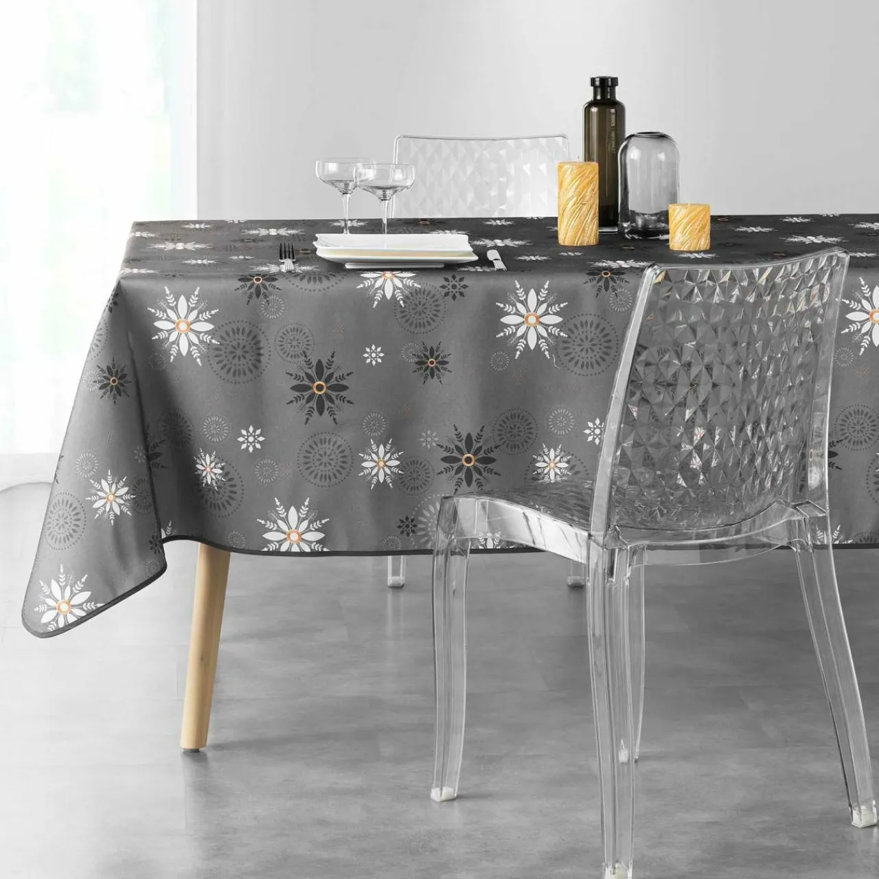 Nappe Et Chemin De Table|DOUCEUR D'INTERIEUR Nappe de Noël rectangulaire (150 x 240 cm) Enchanté Anthracite