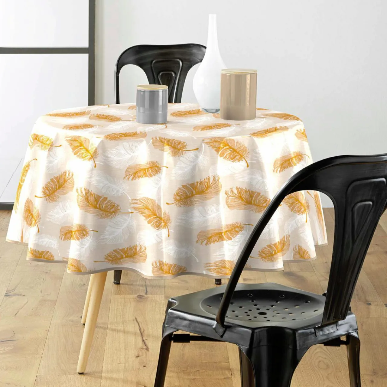 Nappe De Table|douceur d'intu017drieur Nappe enduite PVC Ronde (160 cm) Sarina Taupe