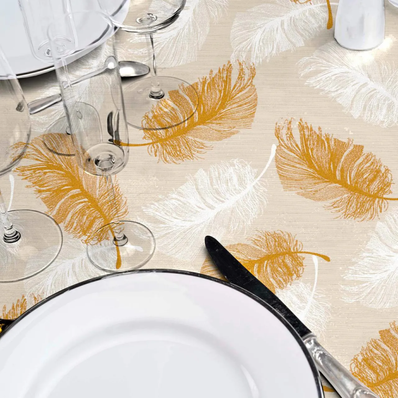 Nappe De Table|douceur d'intu017drieur Nappe enduite PVC Ronde (160 cm) Sarina Taupe