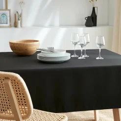 Nappe De Table|EMINZA Nappe rectangulaire anti tache (140 x 300 cm) Elise e Noir