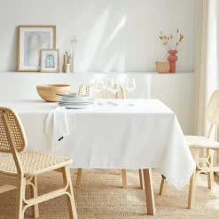Nappe De Table|EMINZA Nappe rectangulaire anti tache (140 x 250 cm) Elise he Blanc