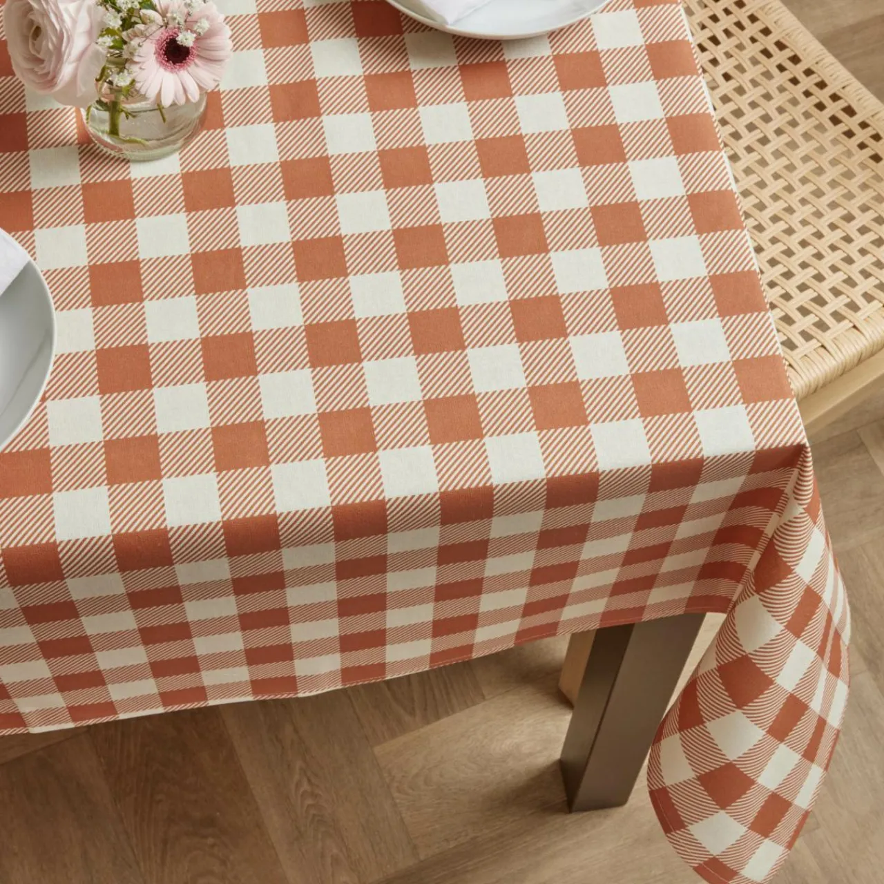 Nappe De Table|EMINZA Nappe rectangulaire coton enduit (150 x 350 cm) Vichy Terracotta