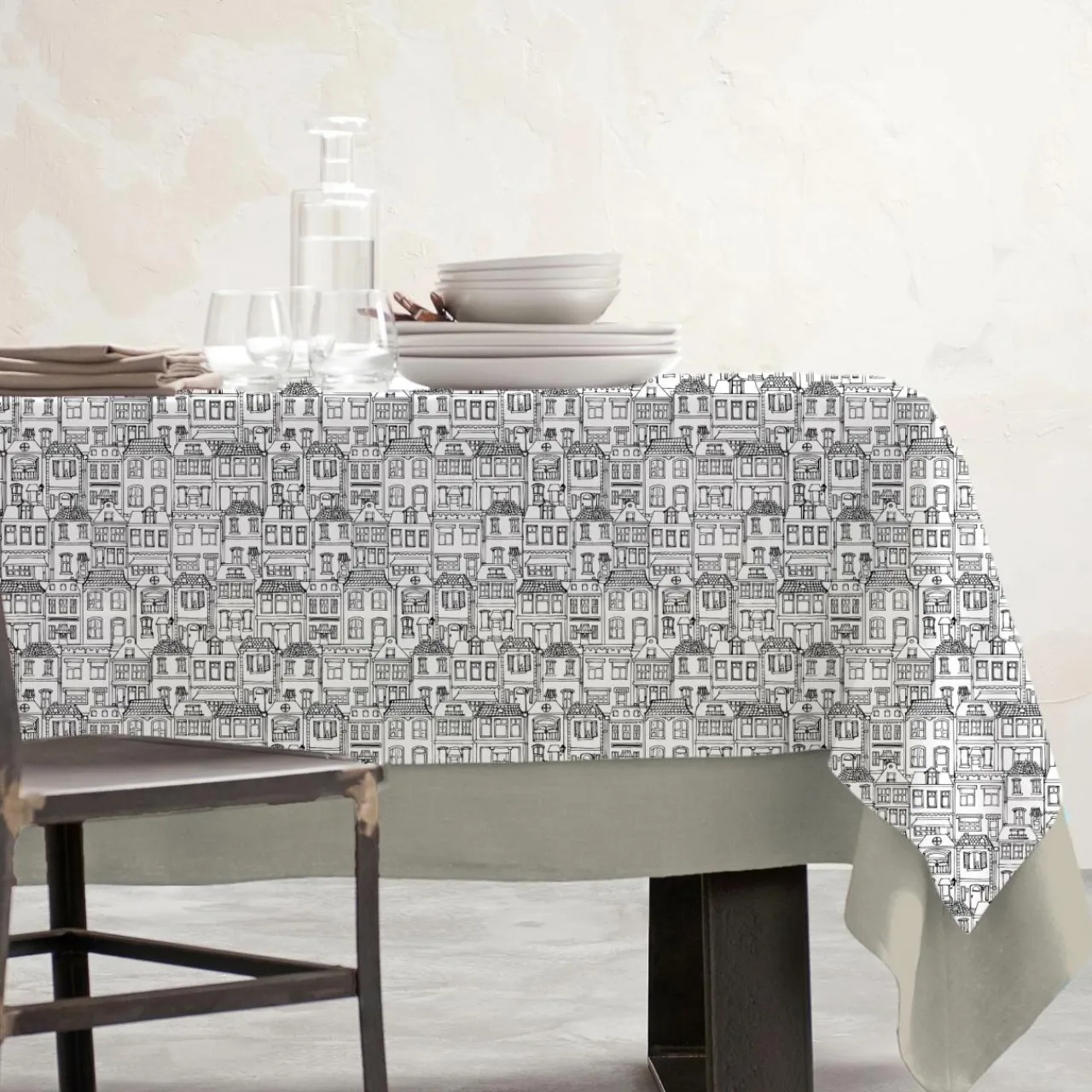 Nappe De Table|EMINZA Nappe rectangulaire coton enduit (150 x 350 cm) Home e Gris