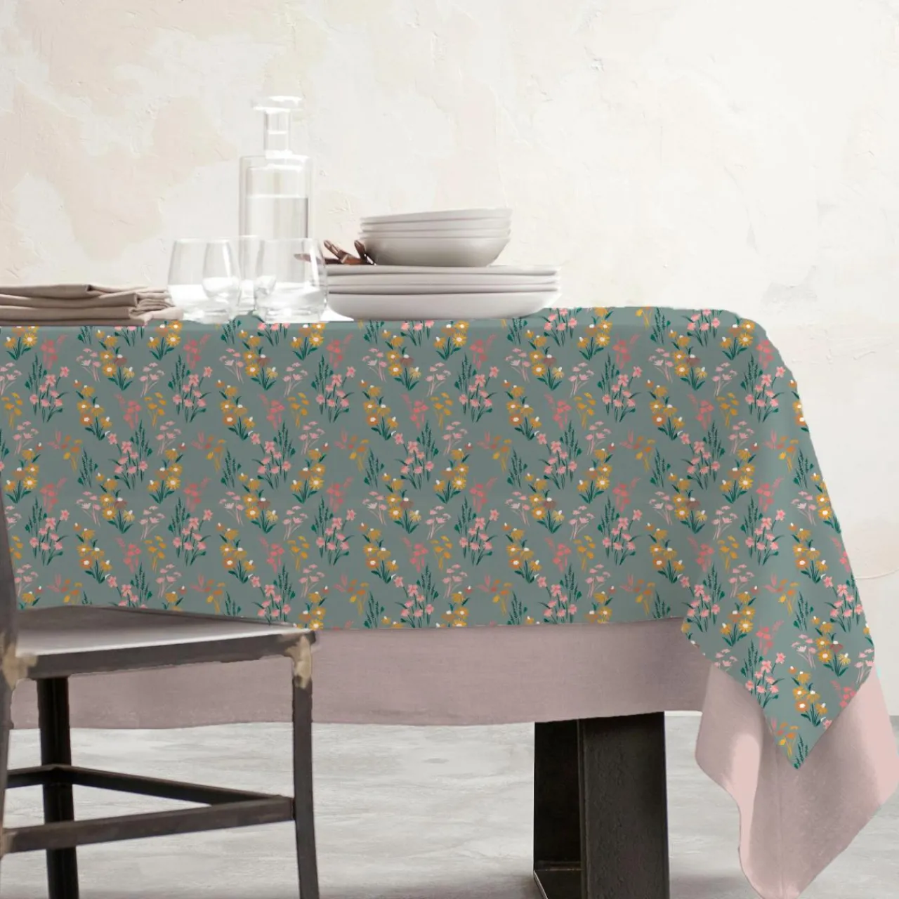 Nappe De Table|EMINZA Nappe rectangulaire coton enduit (150 x 250 cm) Juliette Vert Eucalyptus