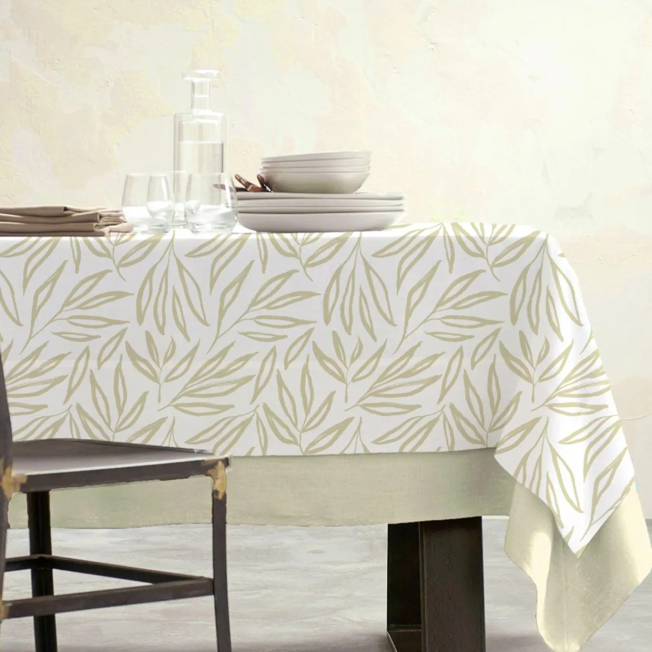 Nappe De Table|EMINZA Nappe rectangulaire coton enduit (150 x 250 cm) Galice Beige