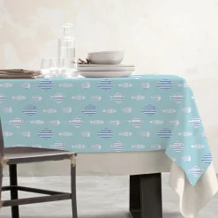 Nappe De Table|EMINZA Nappe rectangulaire coton enduit (150 x 350 cm) Fish e Bleu