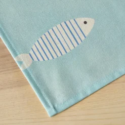 Nappe De Table|EMINZA Nappe rectangulaire coton enduit (150 x 250 cm) Fish e Bleu
